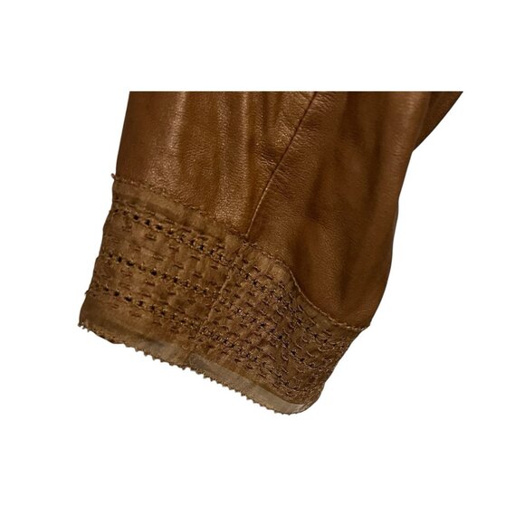 Elie Tahari Leather Jacket Cecilia Brown Size XS Lattice Cut Designer Boho Chic - Picture 10 of 15